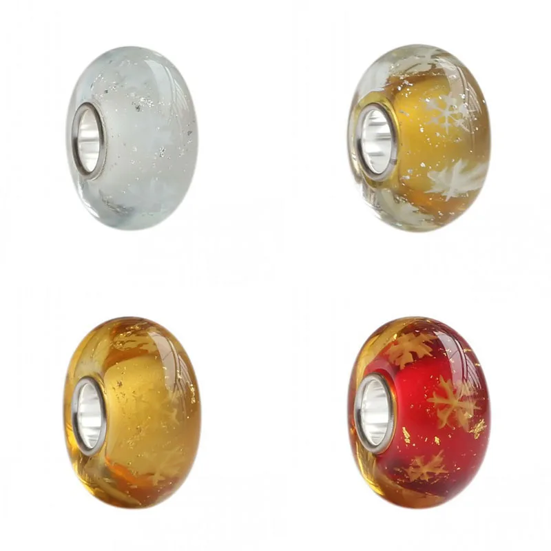 

925 Sterling Silver Large Hole Colorful 3D Murano Charm Snowflake Beads Glass Fit European Bracelet Jewelry