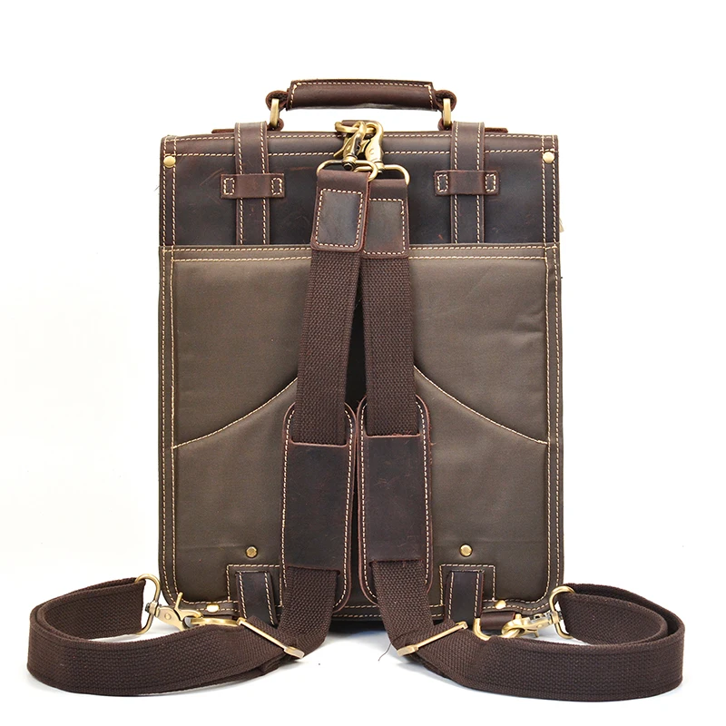 Back Display of Woosir Vintage Crazy Horse Genuine Leather Backpack