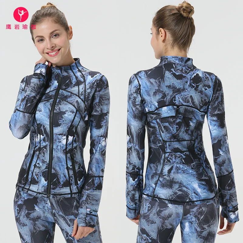 

Yoga Loose Coat Woman Close Jacket Zipper Stand Lead Jacket Motion Bodybuilding Clothes Dance Printing Suit Yoga Serve