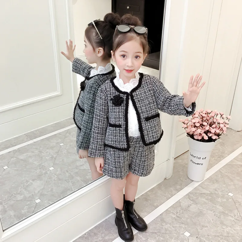 

2019 Autumn Black Gray Girls Clothing set long sleeve coat+pants for toddler girl clothes 3 4 5 6 8T Boutique children clothes