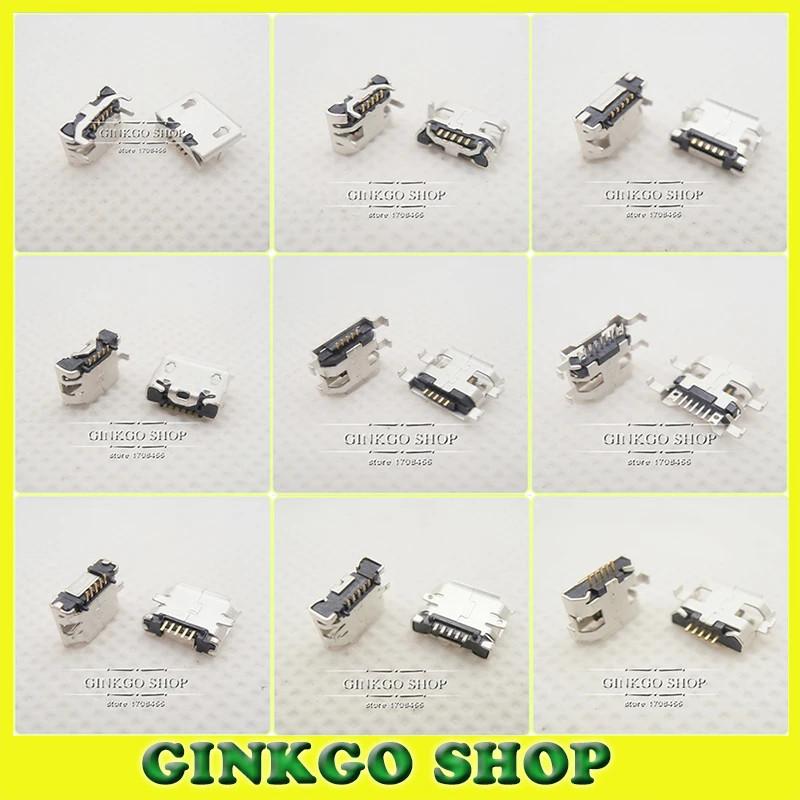 Image 10Models,100pcs total Micro USB 5Pin  jack tail sockect, Micro usb connector port sockect for samsung Lenovo Huawei ZTE HTC ect