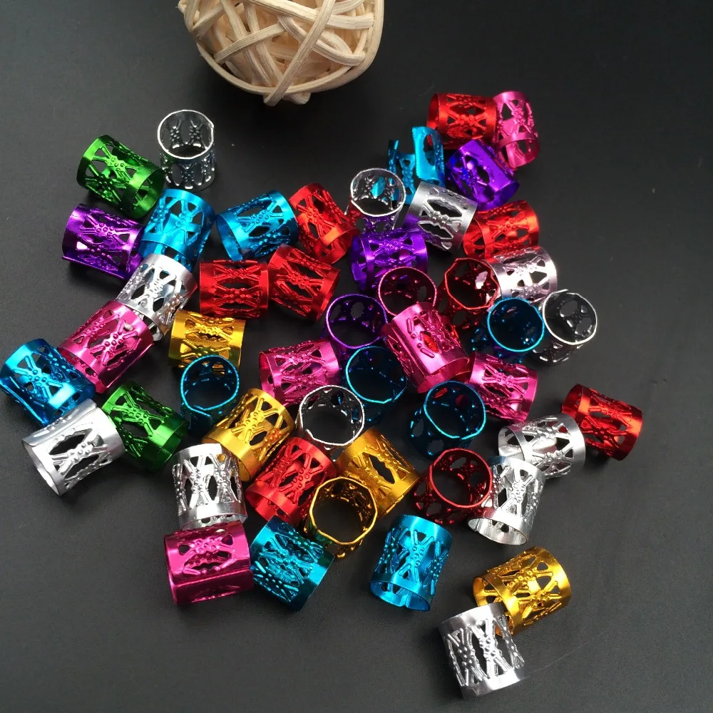 

100Pcs 10/8mm multi coloured hair dread dreadlock Bead adjustable cuff clip 8mm hole clip + 5pcs free hair styling diy beauty