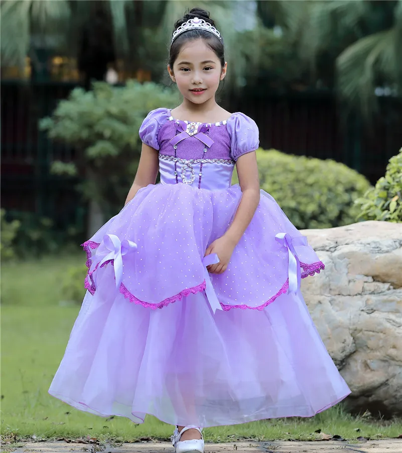Нарядное платье розового и желтого цвета для девочек; Детские вечерние платья для костюмированной вечеринки; платье с героями мультфильмов; Детские костюмы принцессы; G033 - Цвет: purple