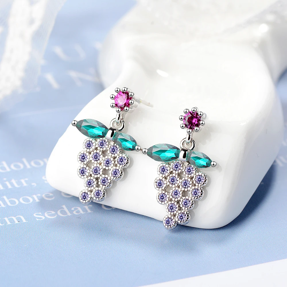 Индивидуальность свежая Мода 925 стерлингового серебра фиолетовый виноград серьги с фруктами для женщин Девушка подарок букле D'oreille