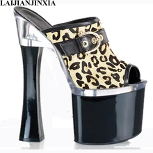 Laijianjinxia/пикантные леопардовым принтом Высокие каблуки с 8 см На прозрачной платформе Обувь леди обувь для танцев открытый носок пикантные женские Обувь