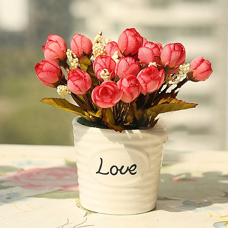 

15PCS Mini Rose Simulation Flower Colorful Silk Artificial Bouquet DIY Family Wedding Car Festival Party Decoration Small Gift
