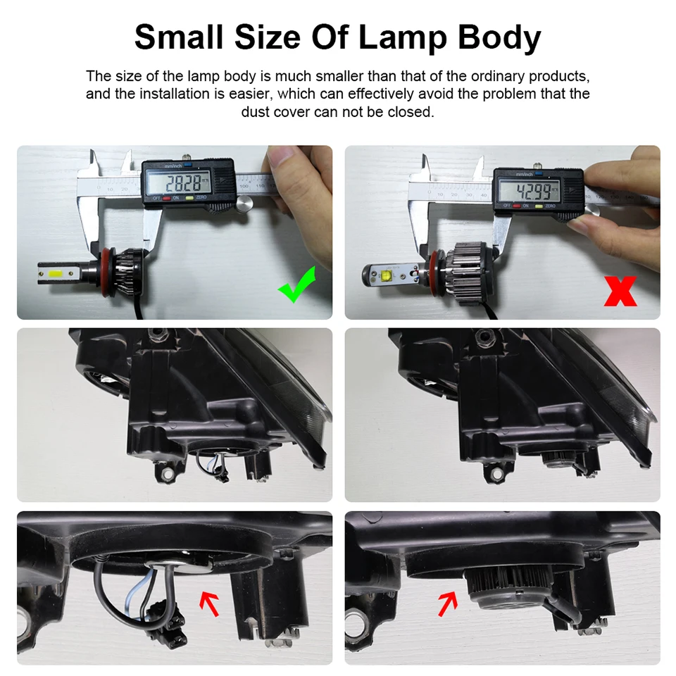 2PC Plug&play 8000lm LED H4 H7 H1 H11/8/9 9005 9006 HB3 HB4 9012 Mini Size Car Light Bulb Auto Vehicle Headlight Fog Lamp 6000K