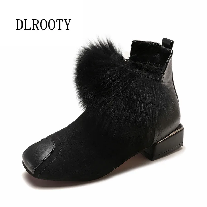 

Women Snow Boots Ankle 2018 Winter Warm Female Casual Shoes Woman Square Heel Fashion Platform Solid Square Toe Plus Size 35-42