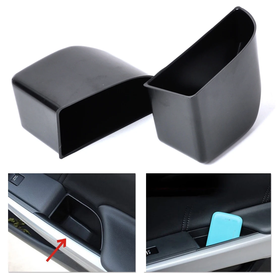 

CITALL New 2Pcs Black Rear Door Armrest Secondary Storage Box Container Holder For Honda Accord 2008 2009 2010 2011 2012