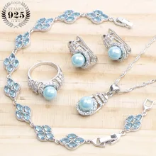 Свадебные 925 пробы, серебряные жемчужные Ювелирные наборы, серьги для женщин, свадебные ювелирные изделия, камни, браслет, кольца, ожерелье, набор, подарочная коробка