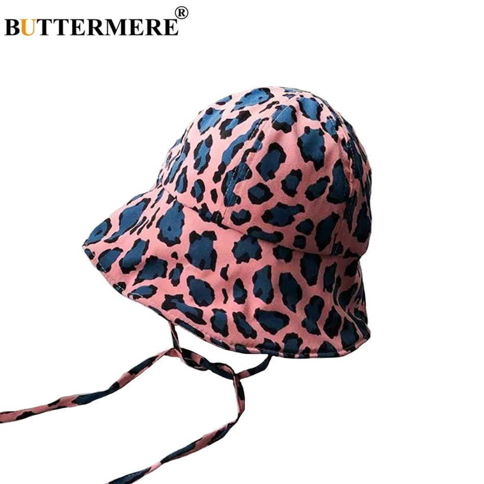 

BUTTERMERE Ladies Bucket Hats Cotton Leopard Pattern Fishing Hats For Women Summer Pink Adjustable Fashion Female Bucket Cap