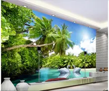 

3d wallpaper custom photo mural non-woven Coconut trees swan lake TV background wall painting living room wallpaper for walls 3d