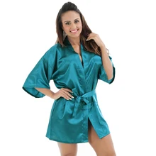 Горячая Распродажа китайский женский Атласный халат сексуальный мини короткий халат кимоно сплошной синий Ночная рубашка пижамы Размер S M L XL XXL 0705