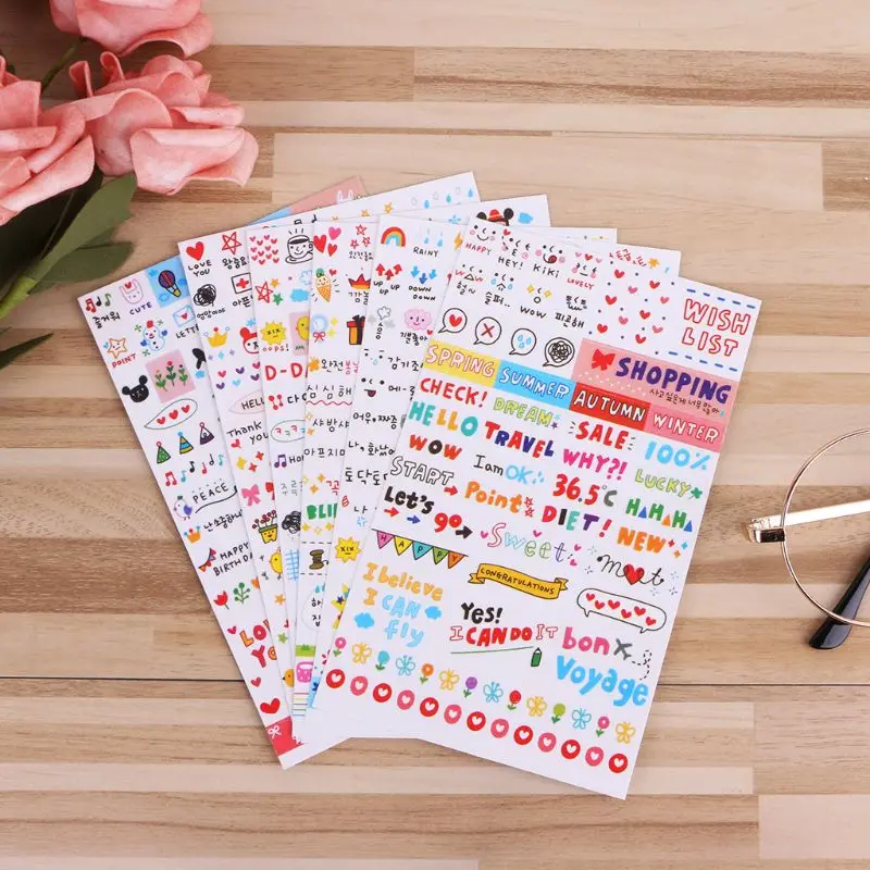 

6PC Kawaii Cute Diary Decorate Stationery Stickers PVC Transparent Scrapbooking
