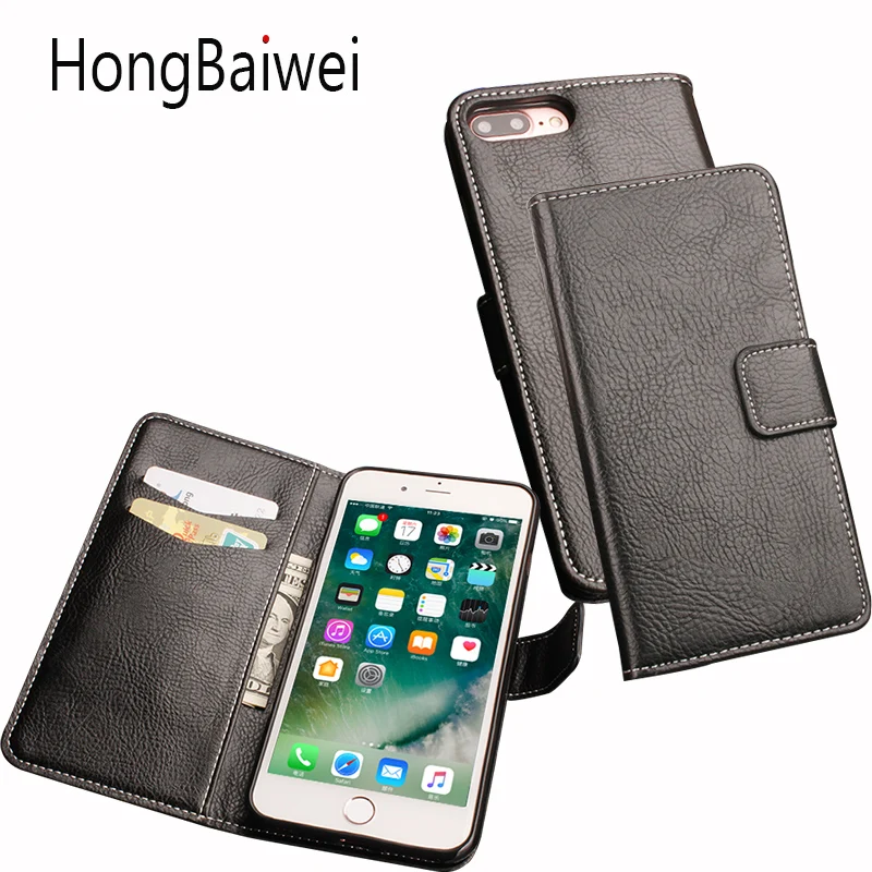 

HongBaiwei leather case For iPhone 7 7 Plus Case Folio Flip Pure Color Crazy Horse Pattern Premium PU Leather Wallet Case Cover
