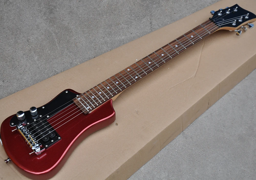 

Travel & Children Metal Red Left Handed Electric Guitar with Humbuckers Pickups,Rosewood Fretboard,offer customized
