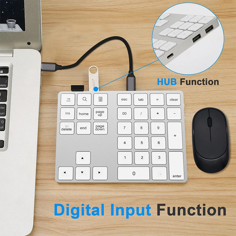 2 в 1 USB C 3,1 концентратор беспроводной цифровой клавиатуры Bluetooth 34 клавиши Numpad Тип C клавиатура Беспроводная для Android телефон для Apple Acount