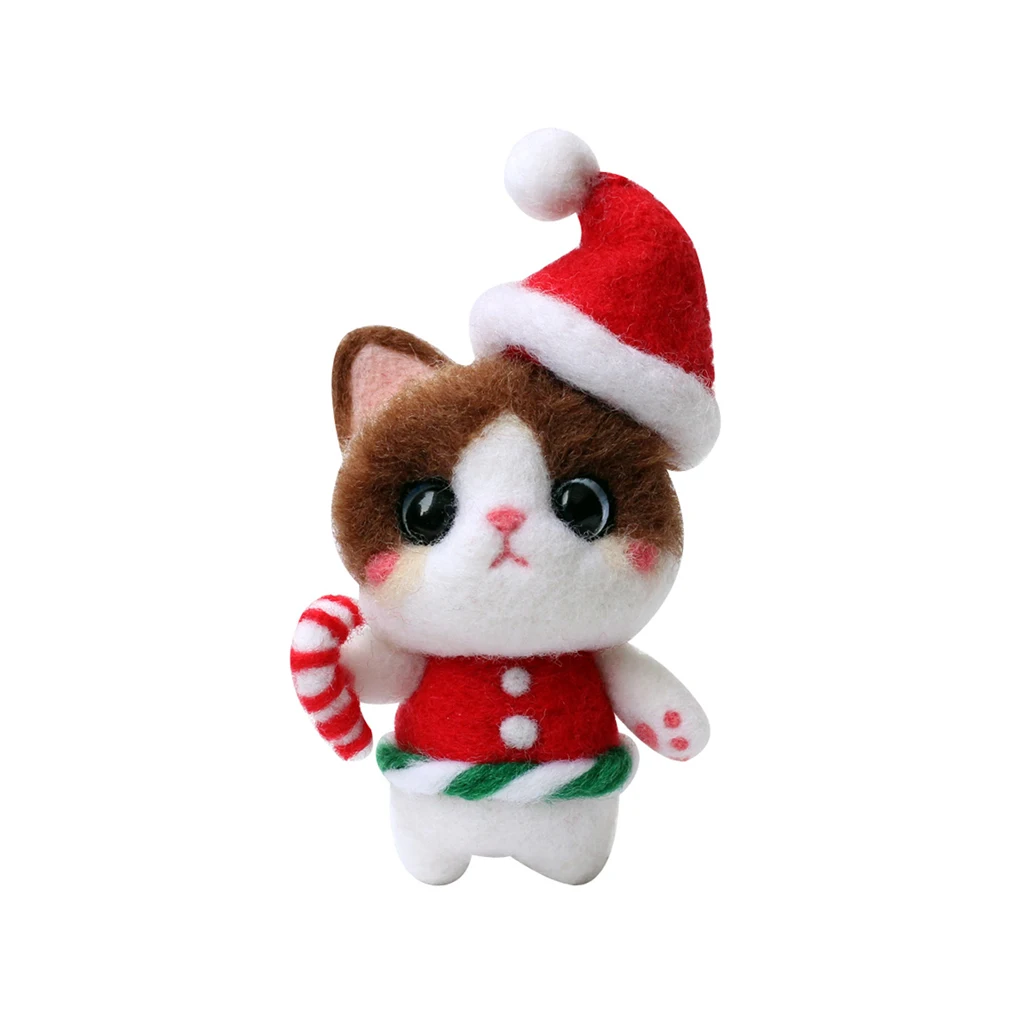 Novelty Cat Felt Craft Kit Wear Christmas Hat Animal Wool Needle Felting for Kids Children Funny Gift