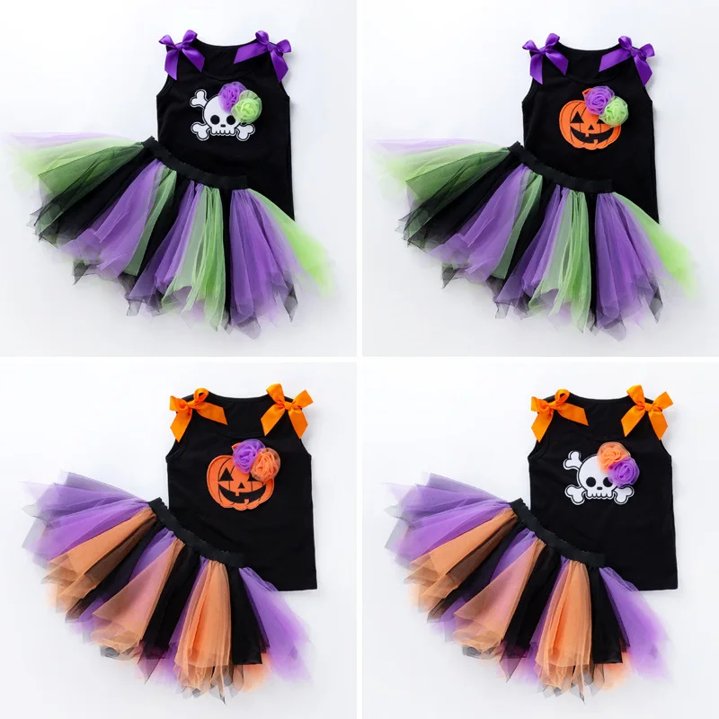

Newborn Baby Kids Sleeveless Sets Baby Halloween Costumes Sleeveless T-shirt +Skirt 2PCSets Kids Girls Clothes Cosplay Outfits