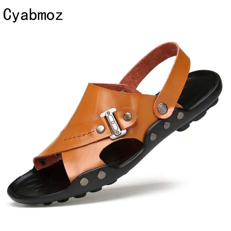 

Cyabmoz Big Size 38-47 Men Summer Shoes Genuine Leather Male Gladiator Sandals Flip Flops Mens Beach Shoes Handmade Flats Slides