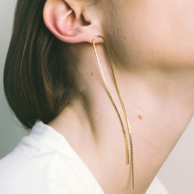 LWONG серьги-гвоздики с длинной цепочкой из серебра 925 пробы для женщин, минималистичные серьги с нитью для ушей, изящные простые тонкие серьги