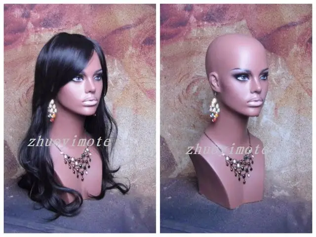 Черная Реалистичная Стекловолоконная голова манекена серьги до плечей парики Дисплей женщины манекен голова бюст
