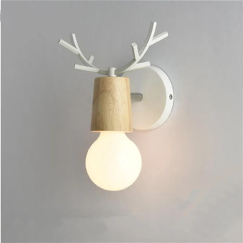 Juliyang, цветной настенный светильник в виде головы оленя с выдвижным выключателем, белый, черный, регулируемый угол, для спальни, гостиной, настенный светильник - Цвет абажура: white wood