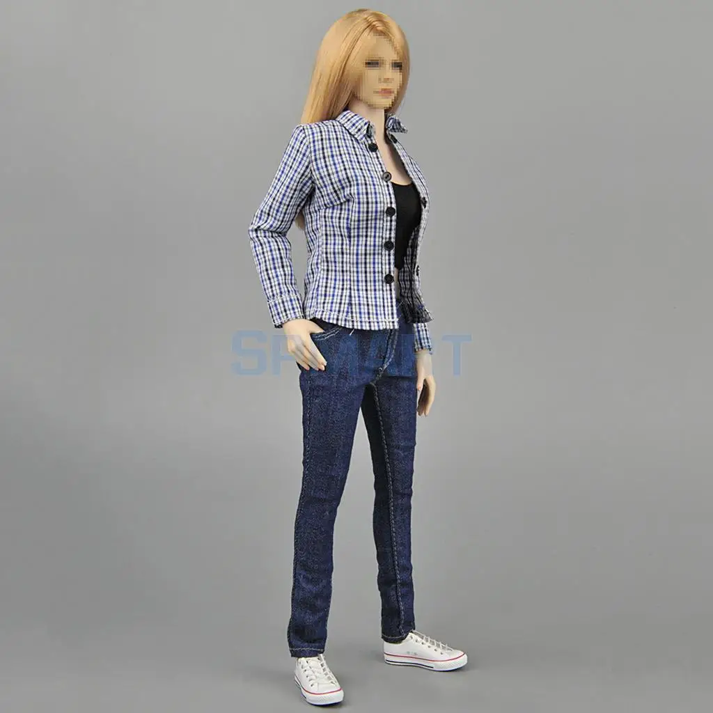 1/6 Scale Female Blue Lattices Shirt &Jeans Women Clothes for 12