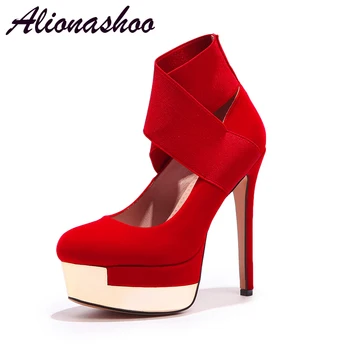

Alionashoo Women High Heels Prom Wedding Shoes Lady Platform Red Black Bridal Shoes Sexy 13.5cm Thin Heel Party Pumps For Ladies