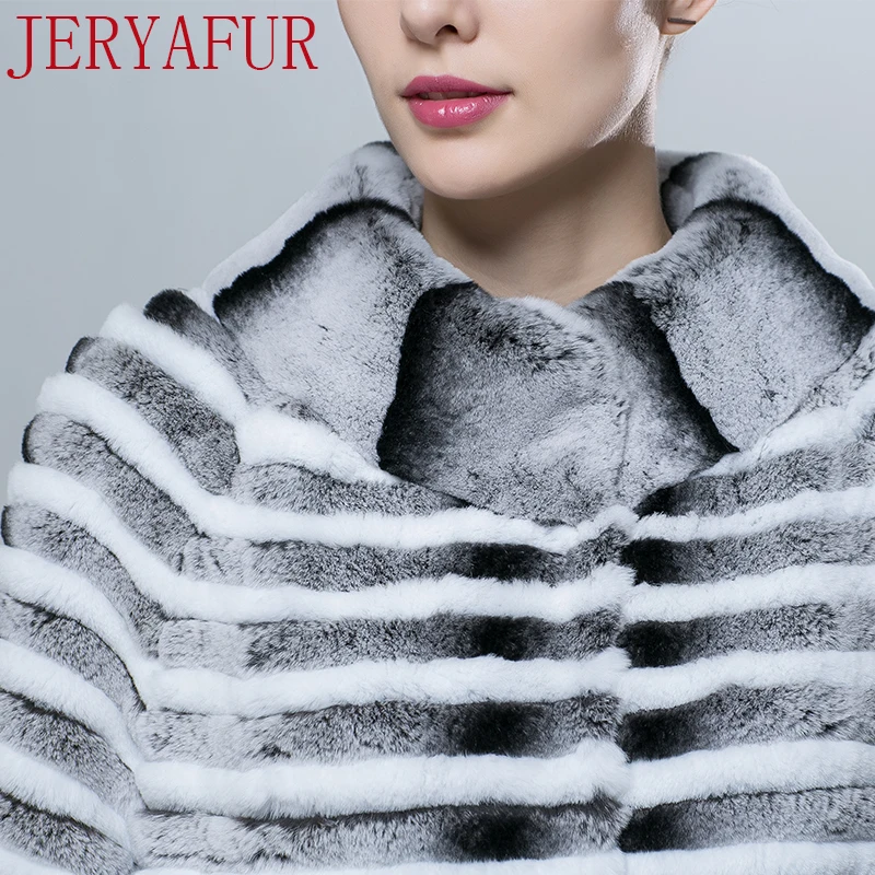 JERYAFUR2017 Русская женская зимняя шуба пальто с мехом кролика рекс лисы одежда