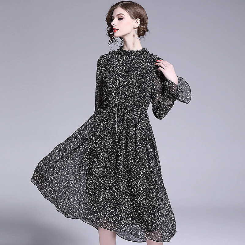 Italy style brand dress women long sleeved ruffled collar dress for ...