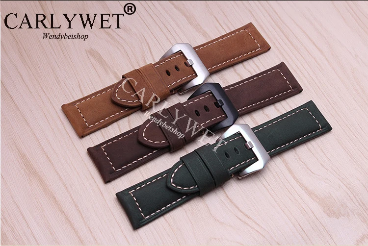 CARLYWET 20 22 24 26mm Suede Real Leather Handmade Thick VINTAGE Wrist Watch Band Band Strap
