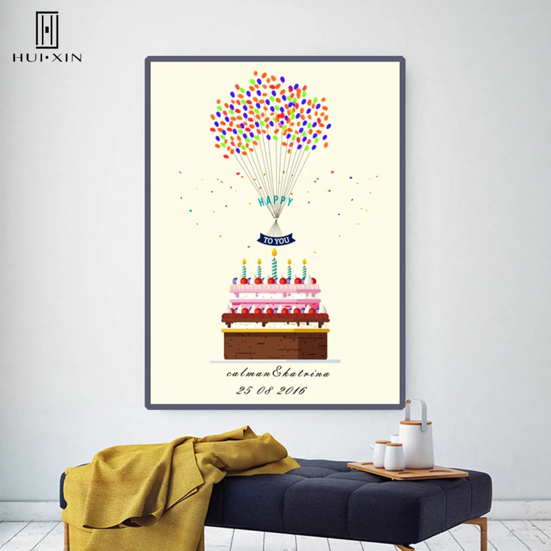

Special Gift for Baby Showers Birthdays DIY FIngerprint Guestbook Souvenir Birthday Cake With Candles Special Pink Wall Decor