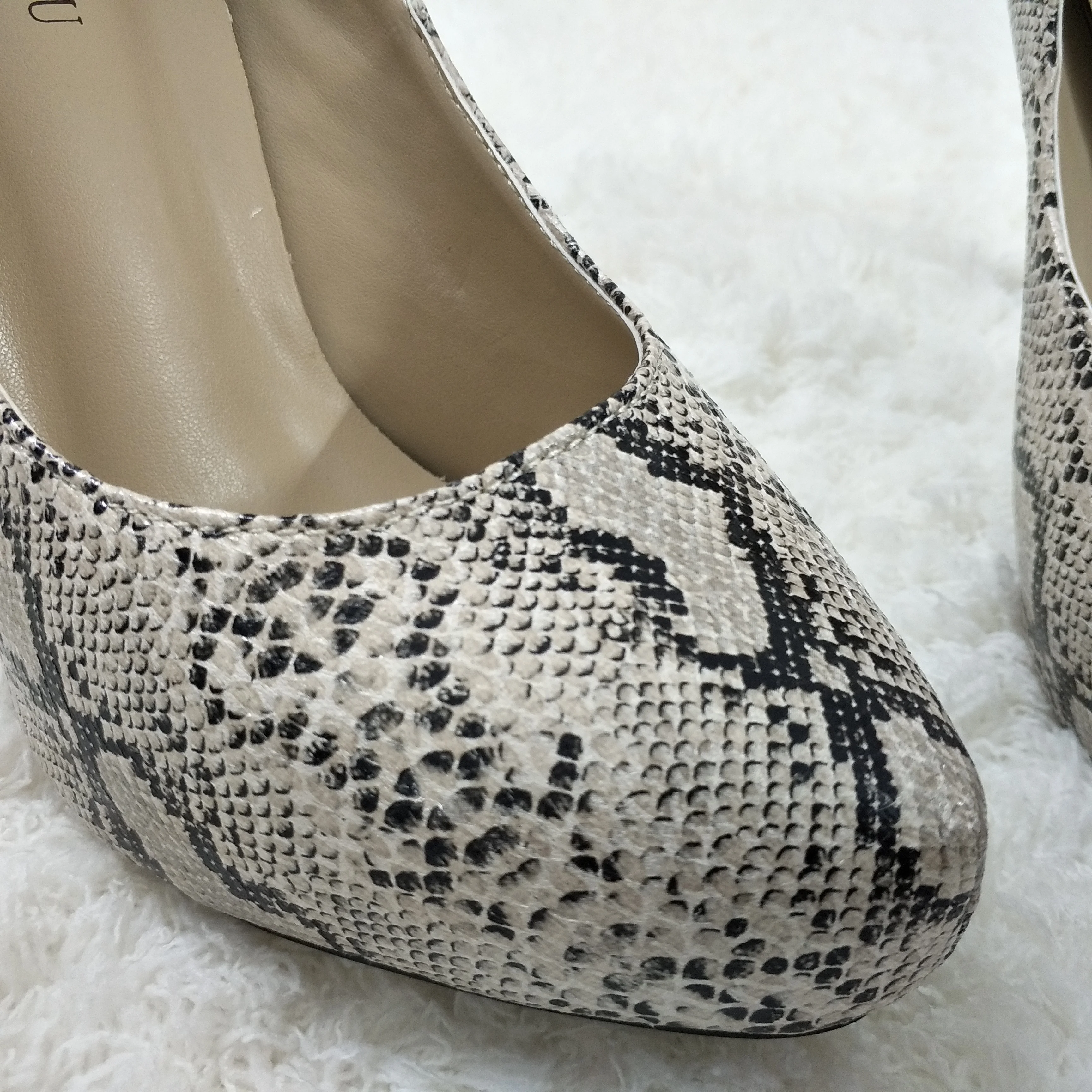 Women Stiletto Thin High Heel Pumps Sexy Grey Snakeskin Fashion Party Bridals Ball Lady Shoes P16e