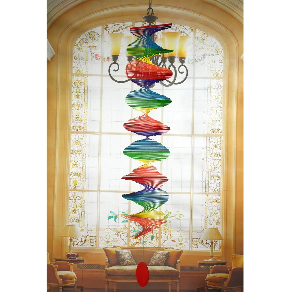 Rainbow Color Spiral Wind Garden Park Tent Charm Hanging Spinner 5 Size 
