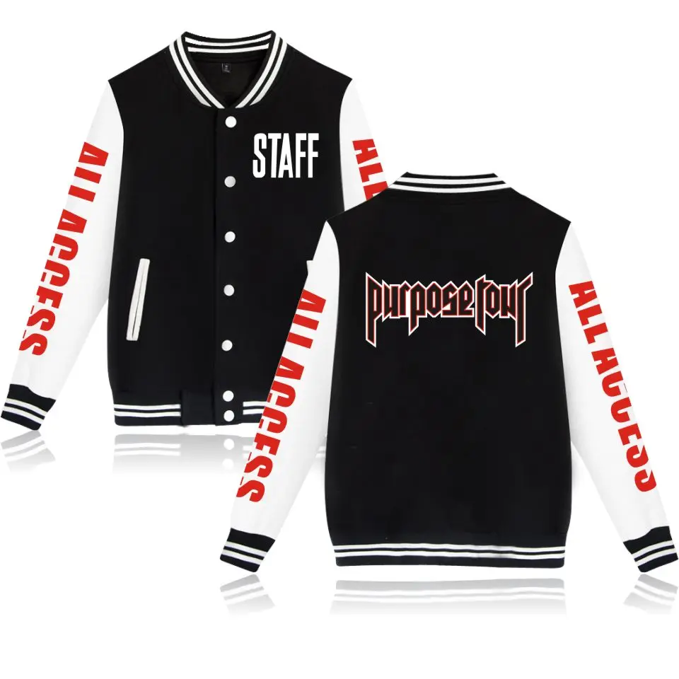 Hip Hop Baseball Uniform Justin Bieber Purpose Tour Fashion Jacket Men/Women Plus Size Jackets Hoodies Harajuku Sweatshirt