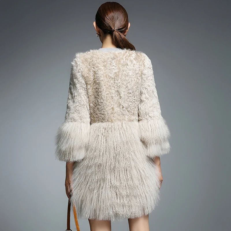Real Fur Coat for Women Natural Lamb Fur with Mongolia Sheep Fur Coats rf0093B