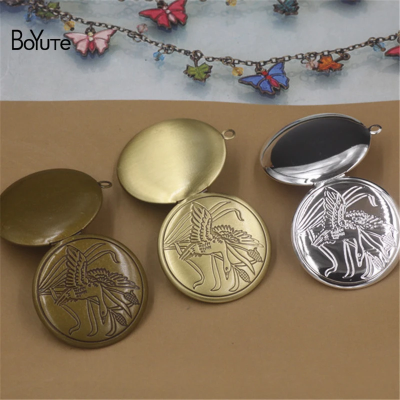 BoYuTe 10Pcs Round 326MM Metal Copper Swan Floating Locket Can Open Diy Memory Photo Locket Pendant (3)