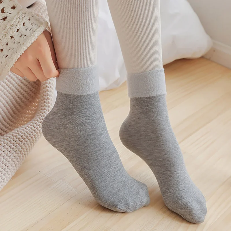 Women Winter Thick Warm Cashmere Solid Color Snow Socks Seamless Velvet