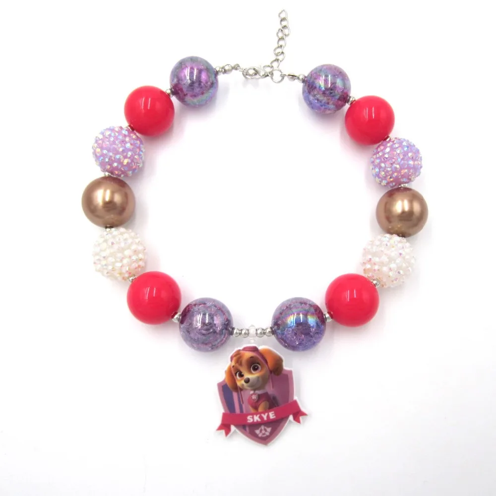 

2019 New Arrival Kids Girls Lovely Gifts SKYE Dog Charm Pendant Necklace Baby Girl Chunky Bubblegum Necklace Jewelry Accesories