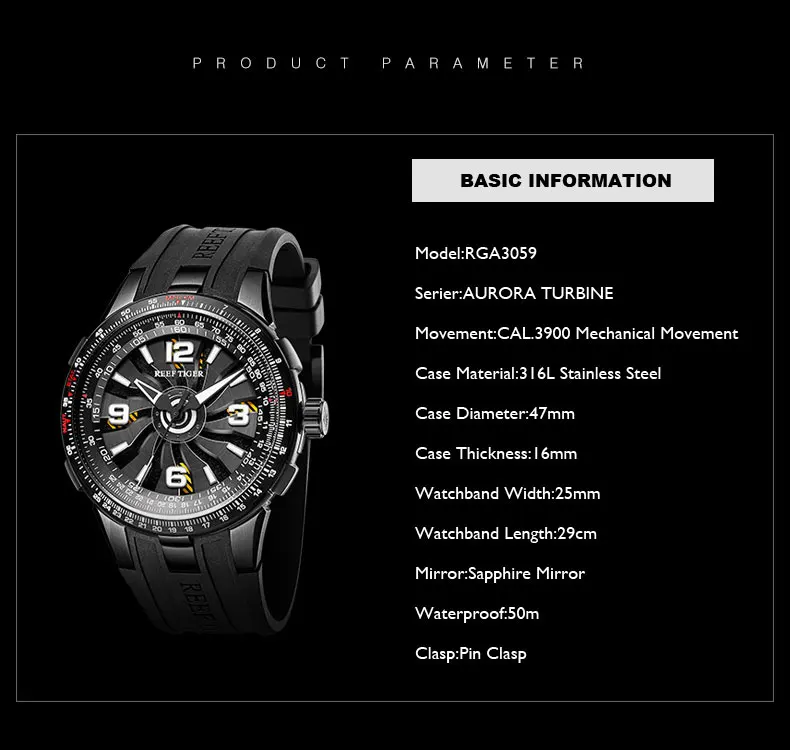 Reef Tiger/RT новый дизайн мужские военные часы Спортивная резина ремень карандаш для бровей с вращением пилот Часы Relogio Masculino RGA3059