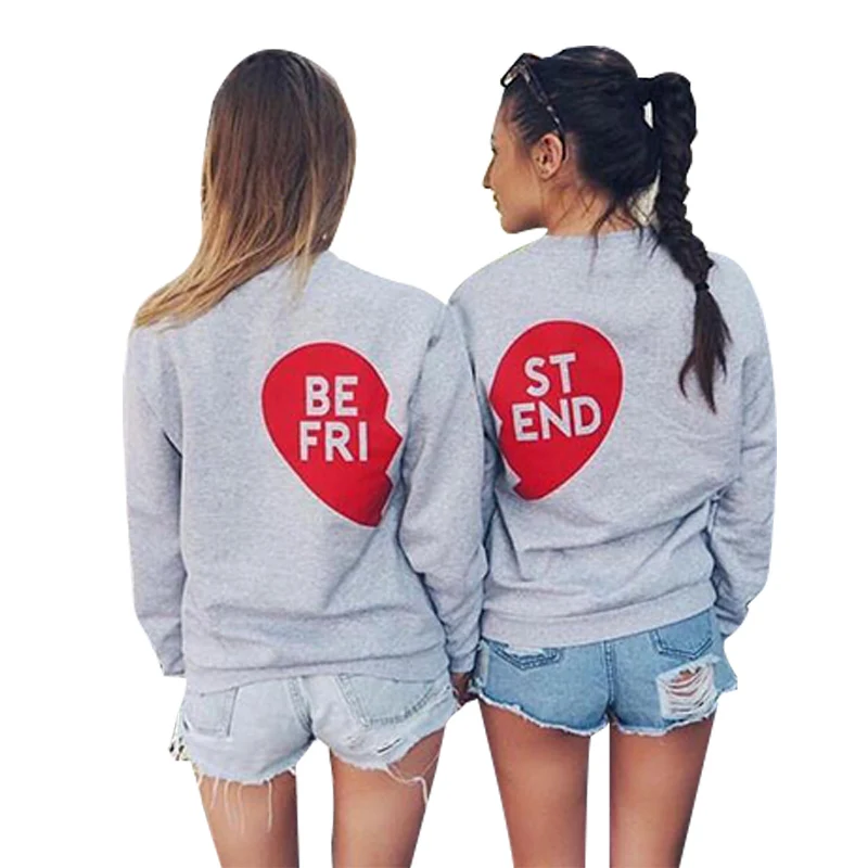 Best Friend Sweatshirt 2016 Fashion Love Heart Printed Couple Clothes O Neck Long Sleeve Causal 