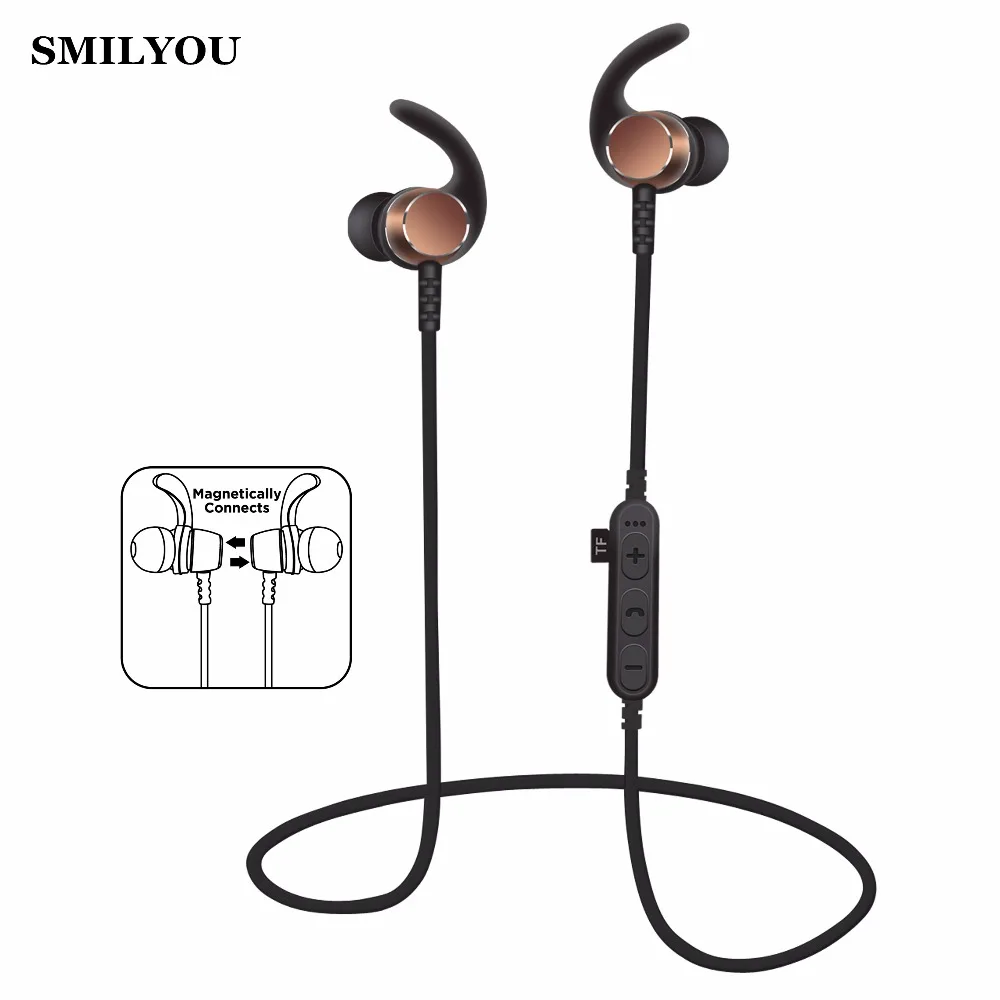 SMILYOU T3 Bluetooth Headset Metal Magnetic Wireless Stereo Headphones with Mic Sport Running Apt-X HD Music Bluetooth earphone bluetooth-earphones
