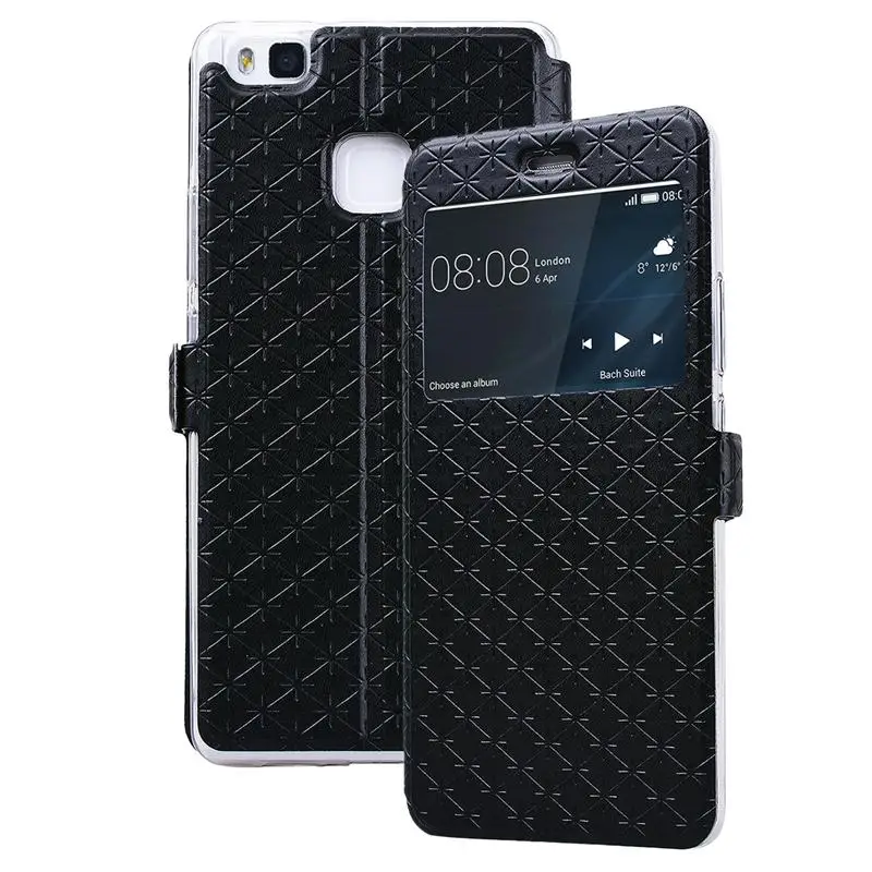 

GrandEver Case For Huawei P9 Lite Case Flip Leather Cover With View Wirndow PU Leather Case For HuaWei Ascend P9 Lite Phone Case
