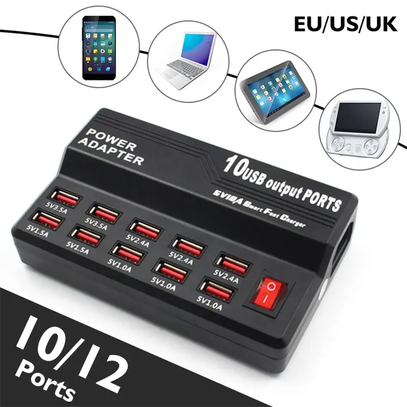 USB быстрое гнездо для зарядки 10 12 портов 12A зарядная станция Смарт USB зарядное устройство мобильный телефон планшет Цифровое зарядное устрой...