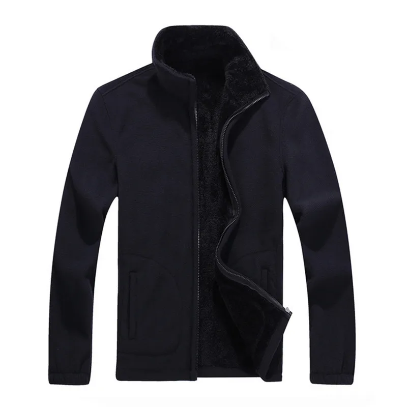 Осенняя и зимняя новая мужская куртка-кардиган, толстая флисовая куртка, толстое шерстяное пальто из плотного флиса, одноцветная Мужская куртка большого размера 7XL - Цвет: Black