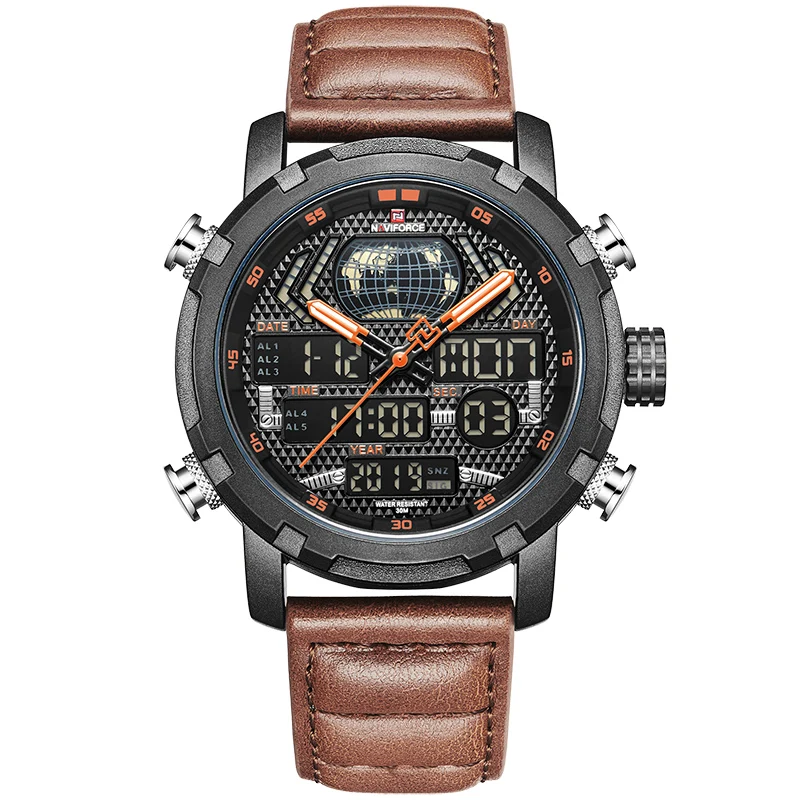 Мужские наручные часы naviforce Роскошные брендовые модные спортивные часы мужские кварцевые цифровые часы мужские кожаные армейские военные водонепроницаемые часы