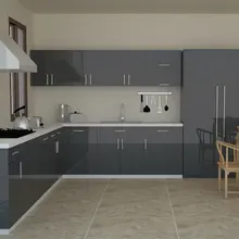 Серый плоский дизайн глянцевый кухонный шкаф набор