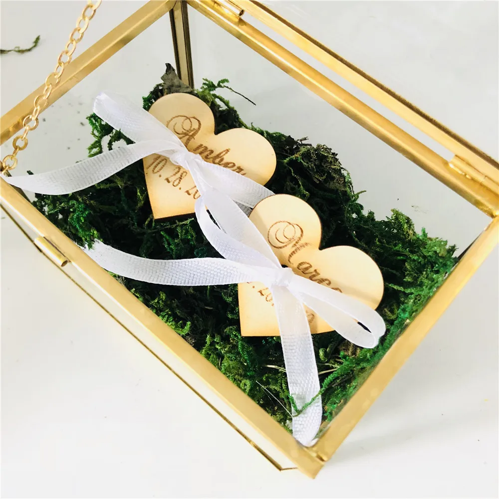 Стеклянный геометрической формы ювелирные изделия свадебное оформление коробки коробка персонализированный держатель для обручального кольца на заказ жениха и невесты свадебные украшения