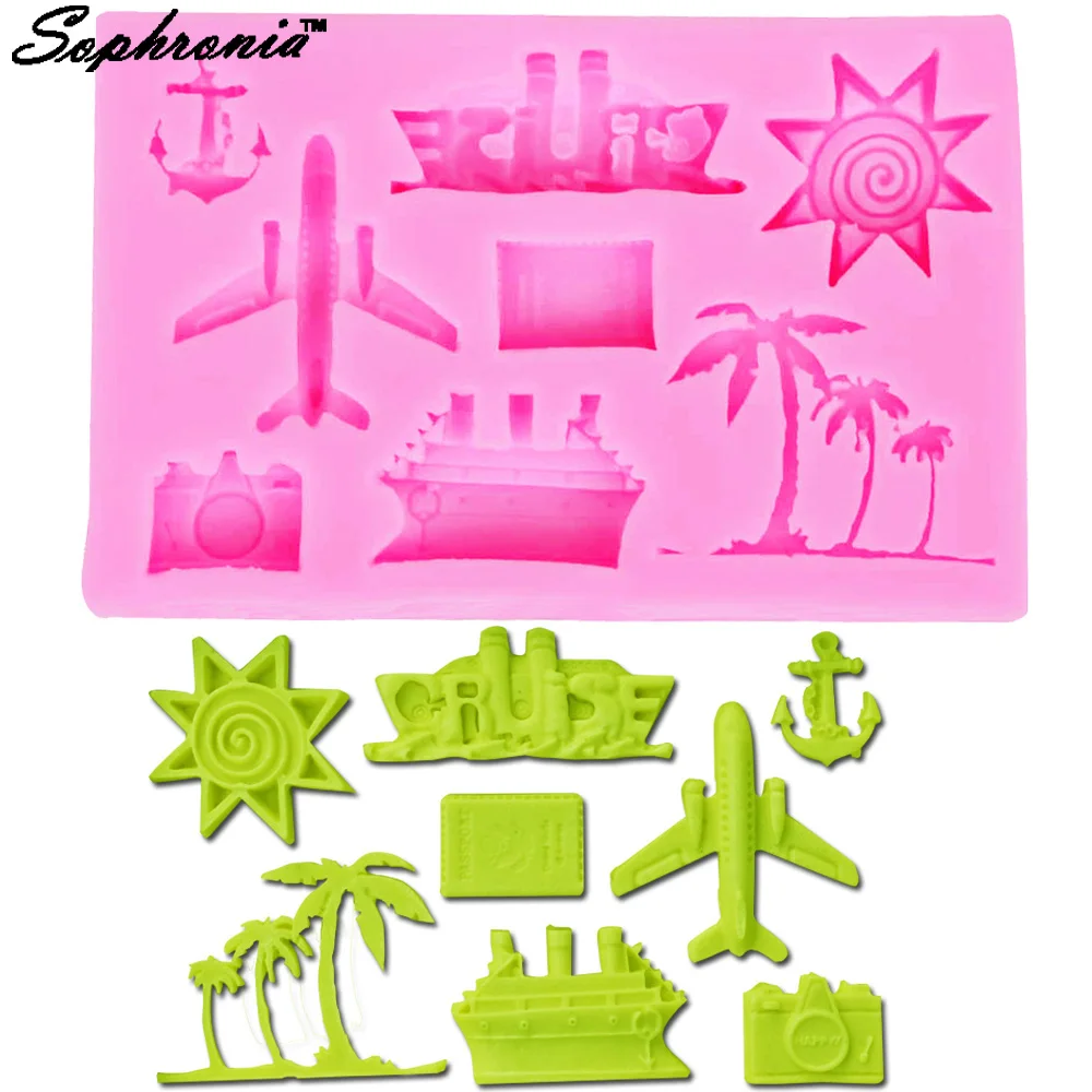 

10PCS/SET M384 Coconut Trees Hook Silicone Mold Anchor Ship Plane Aircraft Sunsine Cake Decorating Fondant Tools 10*6.3*1.1CM